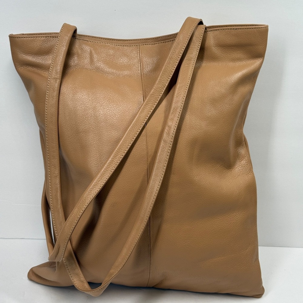 Derek Alexander Large NS‎ Shopper Beige Leather Zip Top Tote Dual Strap